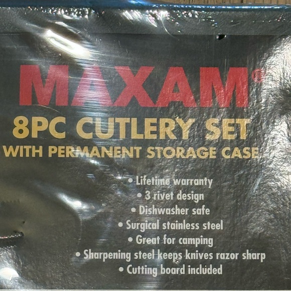 Maxam 8-piece Cutlery Set with Cutting Board & Permanent Storage Case - New - Picture 4 of 6